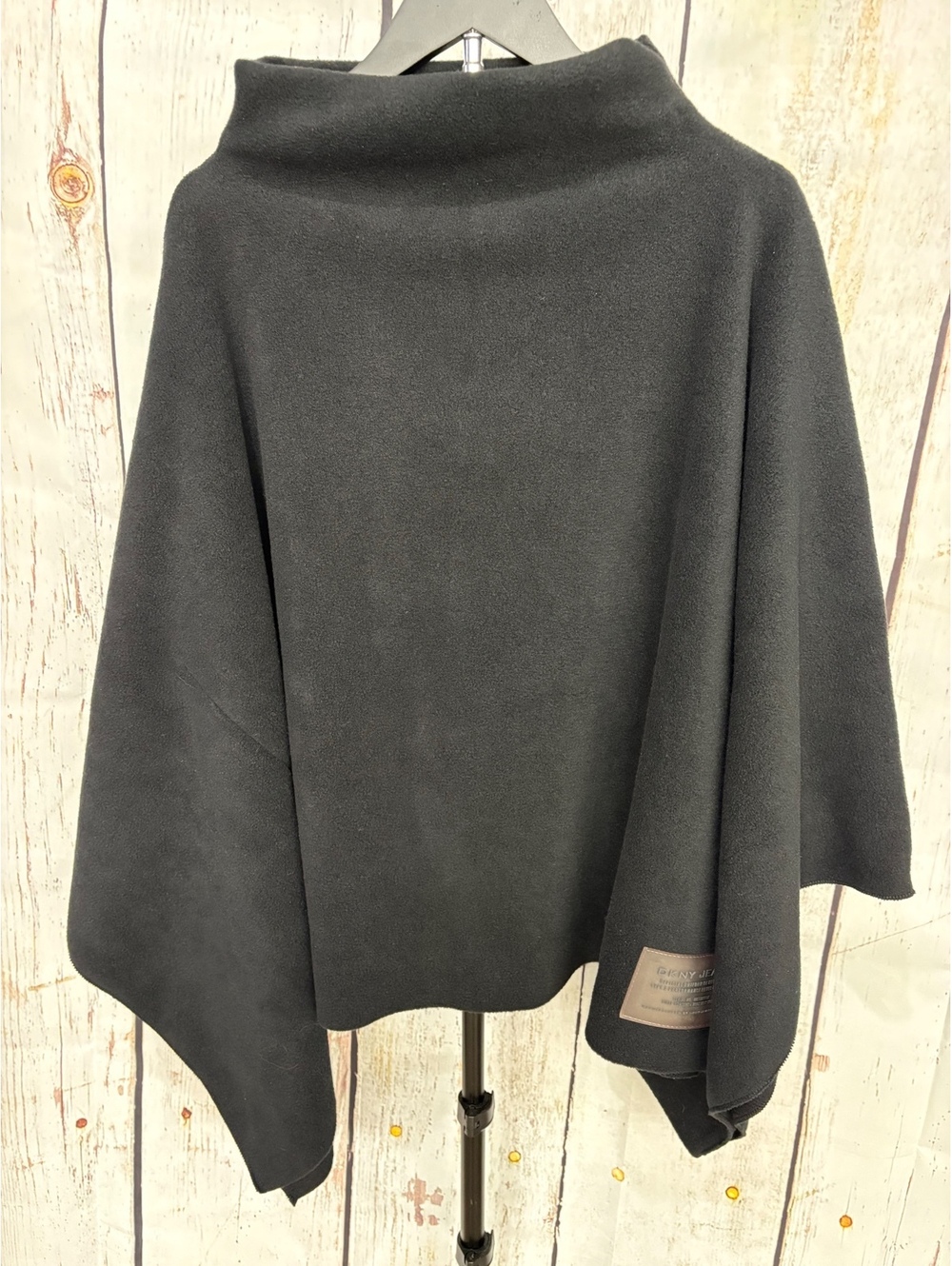 Vintage DKNY Jeans Black Fleece Mock Neck Poncho Cape / Pullover Wrap Size S